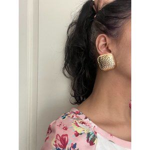 Big gold earrings square studs large brushed metal retro gold earring chunky big